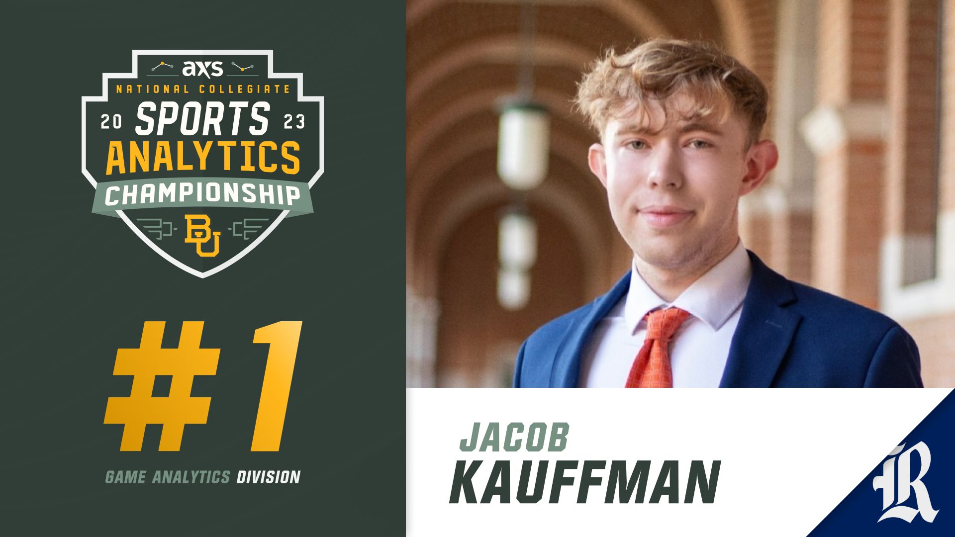 Jacob Kauffman '23 wins the “Game Analytics” division of the AXS National Collegiate Sports Analytics Championship