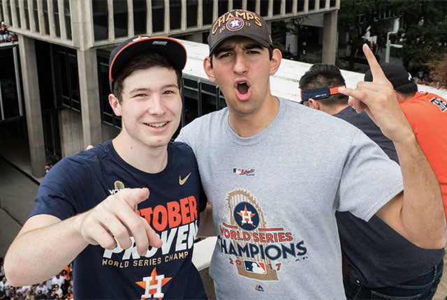 Rice students celebrate the Houston Astros 2017 championship