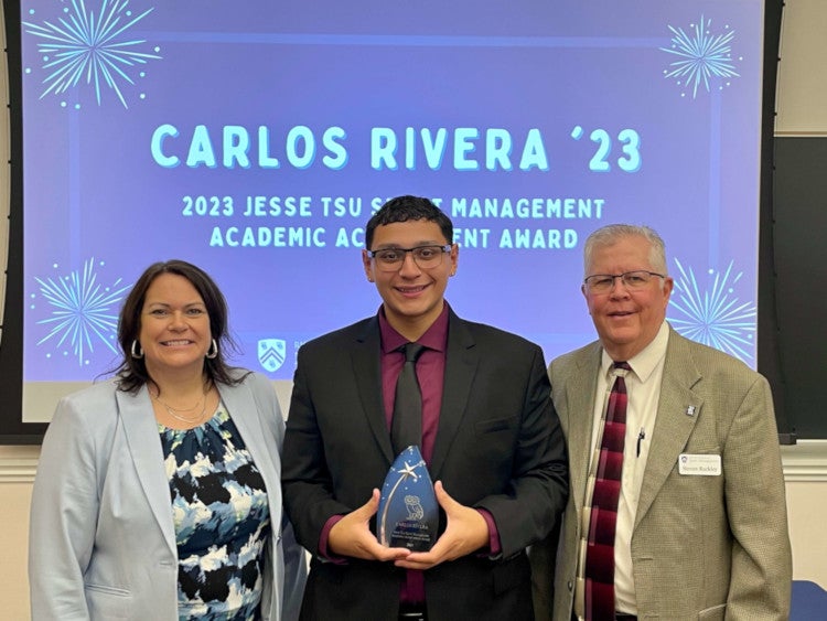 Carlos Rivera '23 as the 2023 Jesse Tsu Award recipient