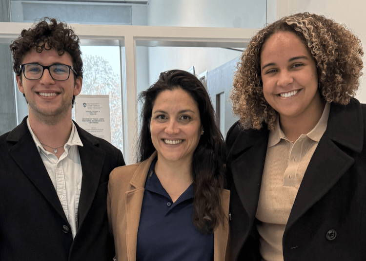 Kai Cowin '25, Professor Wilka, and Maya Moise '26