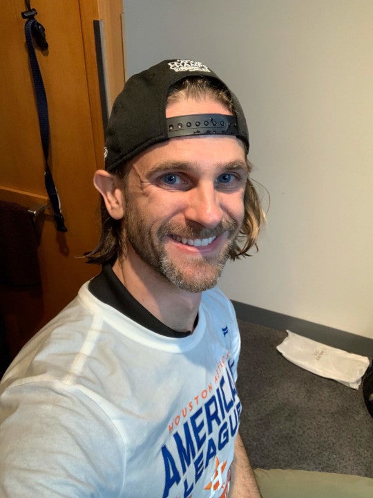 A selfie of Dr. Powers at Yankee Stadium after his first champagne shower—when the Astros won the 2022 ALCS!