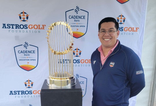 Thomas Avalos '23 and 2022 Astros World Series Trophy