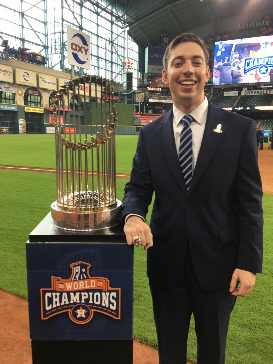 Justin Wolin '15 and Astros WS Trophy